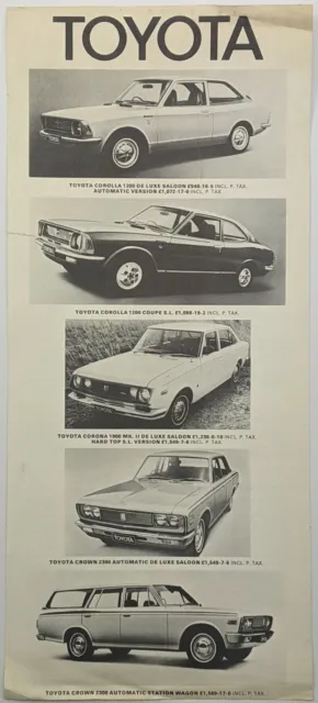 Original Toyota Sales Brochure / Leaflet For Corolla, Corona Mk II & Crown c1970