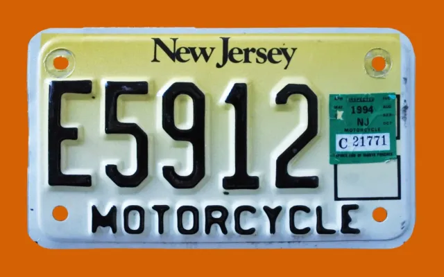 1994 New Jersey Motorcycle Cycle License Plate " E 5912 " Nj  Goldfinch Reflect