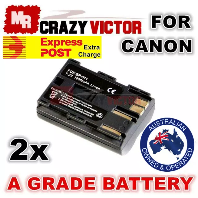 2x NEW Battery for Canon BP-511 a BP-512 EOS 10D 20D 30D 40D 50D 5D D30 D60 300D