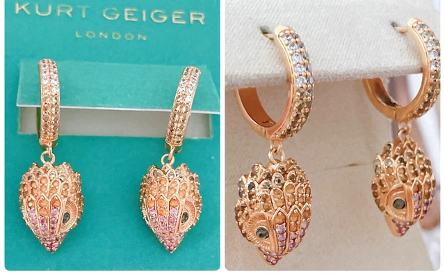 Kurt Geiger London Pave Eagle Head Huggie Drop Earrings, NWT