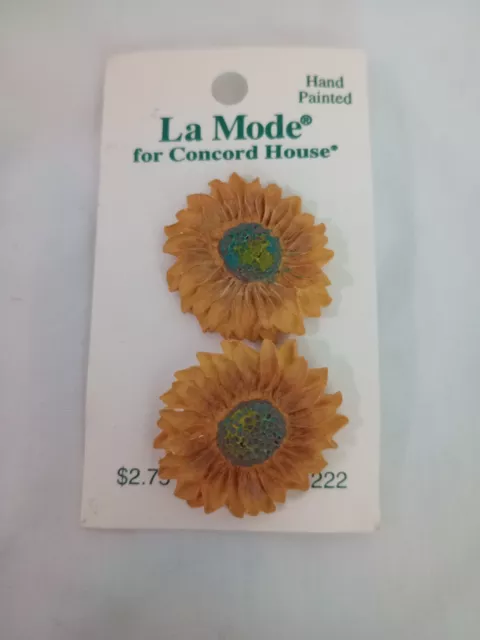 La Mode for Concord House Hand Painted Sunflower Buttons On Card 4222