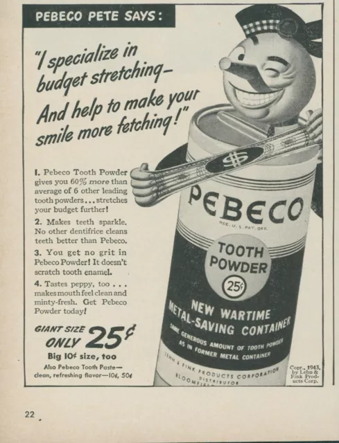 1944 Pebeco Pete Tooth Powder Glengarry Scottish Hat Bargain Stretch Print Ad L6