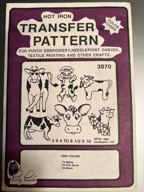 Patrón de transferencia de hierro caliente codificado por colores 3070 vacas de colección Pretty Punch