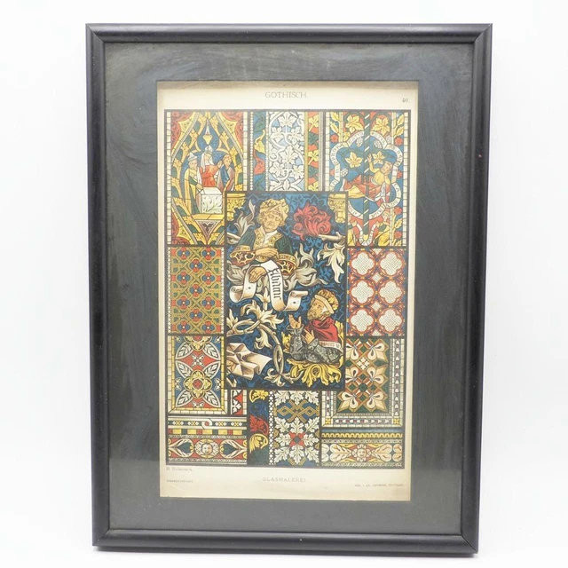 Vintage Cristal Pintura Glasmalerei Enmarcado Litografía Estampado