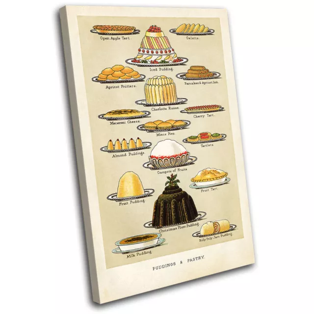 Pudding Pastry Vintage Food Kitchen SINGLE CANVAS WALL ART Picture Print