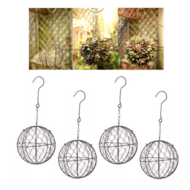 4Pcs Retro Iron Wire Succulent Plants Pot Wreath Frame Metal Hanging Flowers