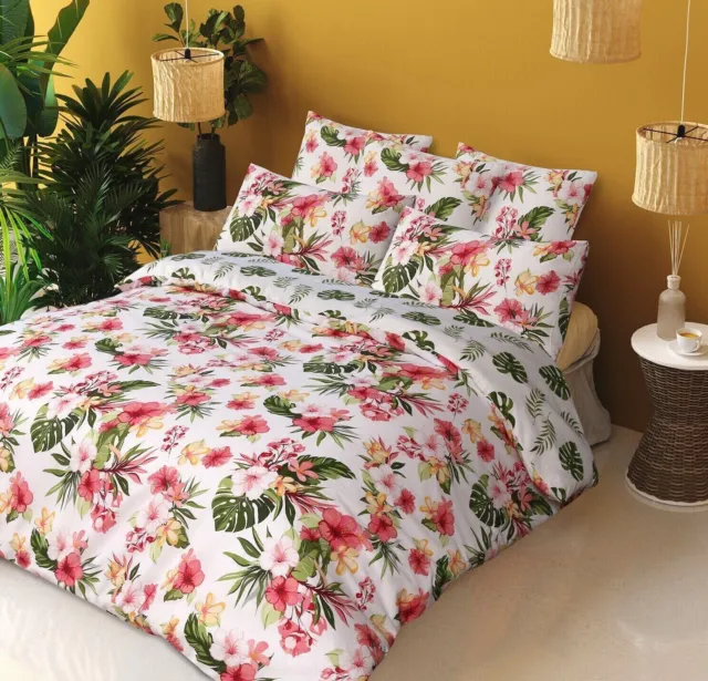 Blumenblatt tropische Bettdecke 100 % Baumwolle weich umkehrbare Bettwäsche Set 2