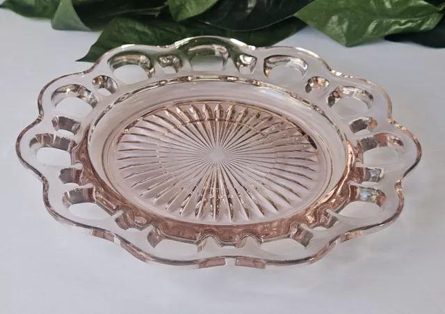 Vintage Anchor Hocking Old Colony Open Lace Pink Depression Glass Saucer EUC!
