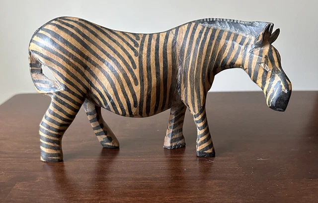 Zebra Brown Black Figurine Hand Carved From Kenya About 7”x4”
