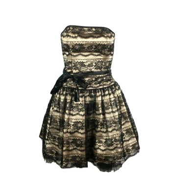 Jessica McClintock Gunne Sax Womens Black Tan Lace Strapless Party Dress Sz 2