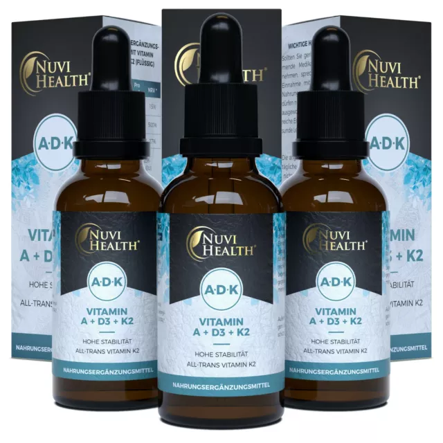 3x 50ml Vitamin D3+K2 +A = 5100 Tropfen MK7 - K2VITAL® 99,7% all trans 1000 IE