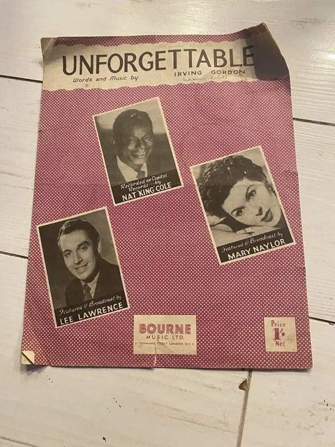 Unforgettable Words & Music By Irving Gordon Sheet Music