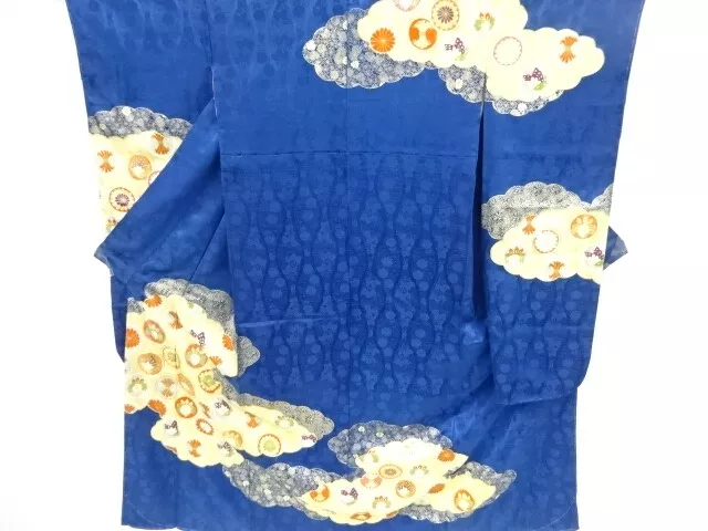 11477# Japanese Kimono / Antique Furisode / Embroidery / Cloud & Butterfly W