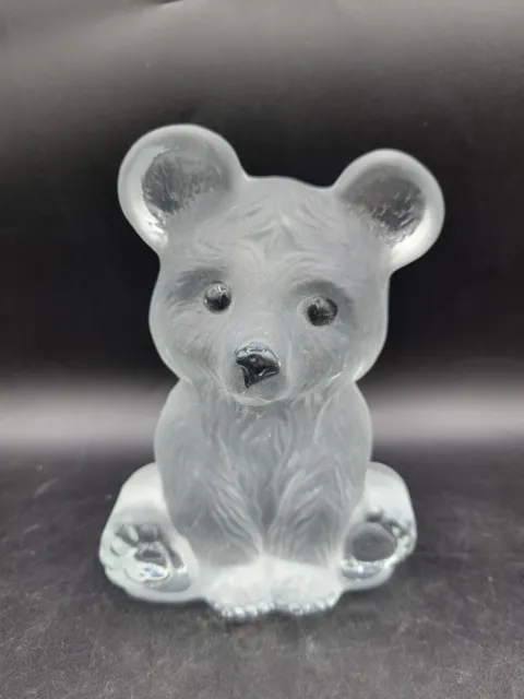 Vintage Viking Teddy Bear Frosted Satin Art Glass Bookend Paperweight Figurine