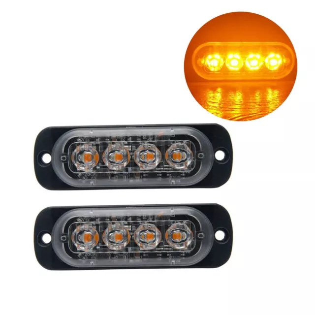 12V/24V Car Truck Amber 4LED Recovery Strobe Flashing Light Breakdown Lamp Grill