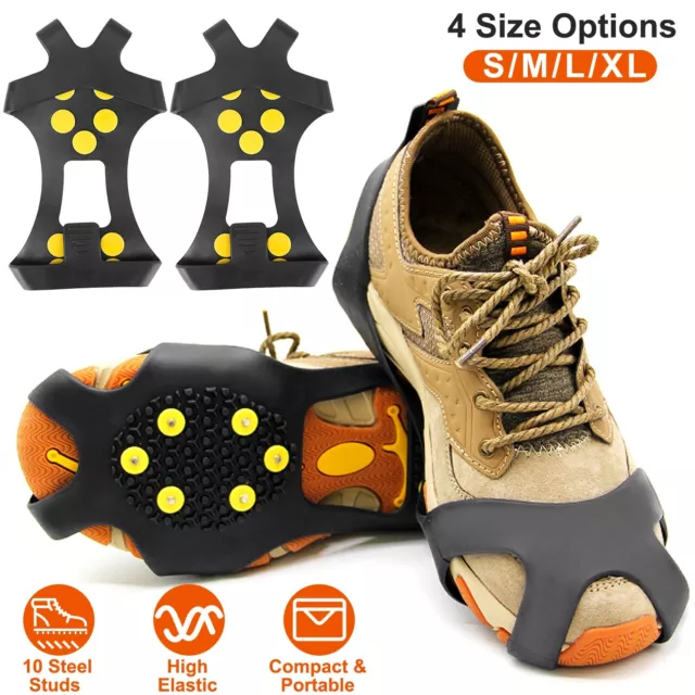 Ice Crampons Snow Grips Anti Slip On Over Shoe Boot Studs Cleats Spikes Grippers
