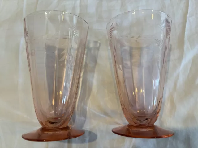 Lot Of 2 Vintage 5” Pink Depression Glass Glasses