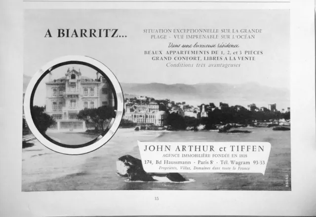 Publicite Agence Immobilière John Arthur Et Tiffen A Biarritz