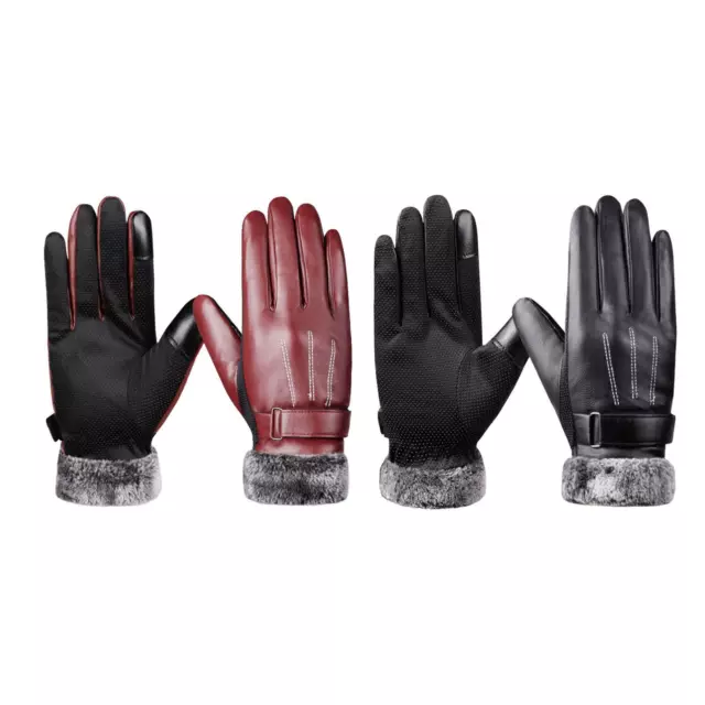 Women Winter Gloves PU Leather Touch Screen Motorcycle Gloves Thermal Gloves for