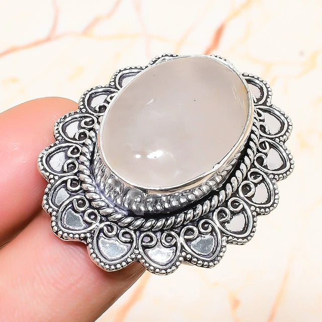 Rose Quartz Gemstone Handmade Gift Jewelry Ring Size 8.5 K998