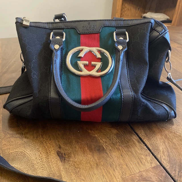 GUCCI Black GG Line Striped Green Red  Purse Doctor Style Made In Italy