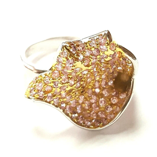 (SIZE 5,6,7,8) CALLA LILY FLOWER RING Champagne Pink CZ Gems 925 STERLING SILVER