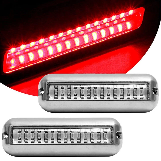 2X Red 42 LED Underwater BOAT MARINE Transom LIGHTS 316 Stainless Steel Pontoon