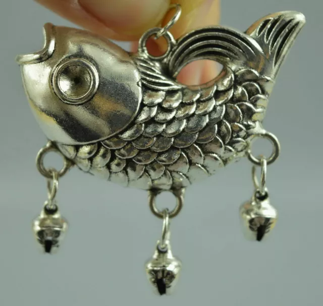 Collectible China Style Tibet Silver copper Carved Lifelike Fish Fine Pendant