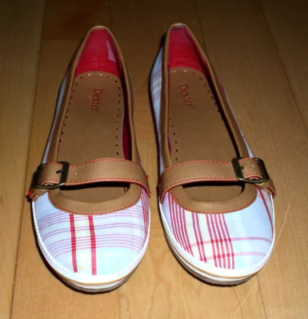 Dexter Wms Cute Fabric Flats Red/Tan 7.5