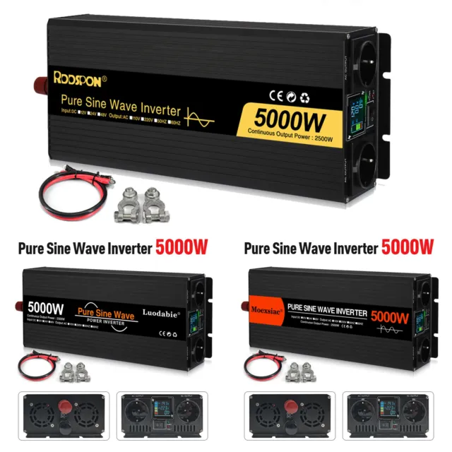 5000W Inverter 12V to 220V Pure Sine Wave Power Transformer AC Outlet Converter