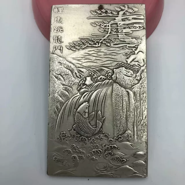 Chinese Royal Collection Carved Miao Silver Mountains Rivers Antique Statue F10