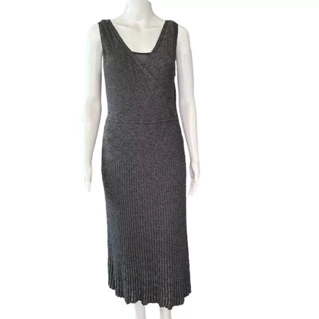 Nic + Zoe Size L Large Gray Twirl Knit Sleeveless Lined Midi Dress NEW $178