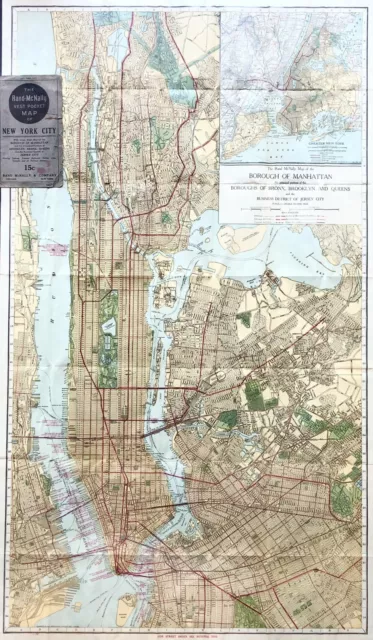 1917 WW I Era Vest Pocket Color Street Map of New York City