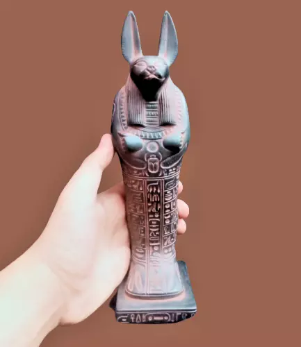 Rare statue of God Anubis Ancient Egyptian Antique hieroglyphic writing Egypt BC