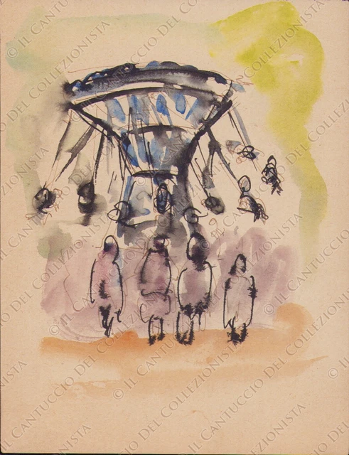 Disegno giostra altalene carosello parco divertimenti Acquerello