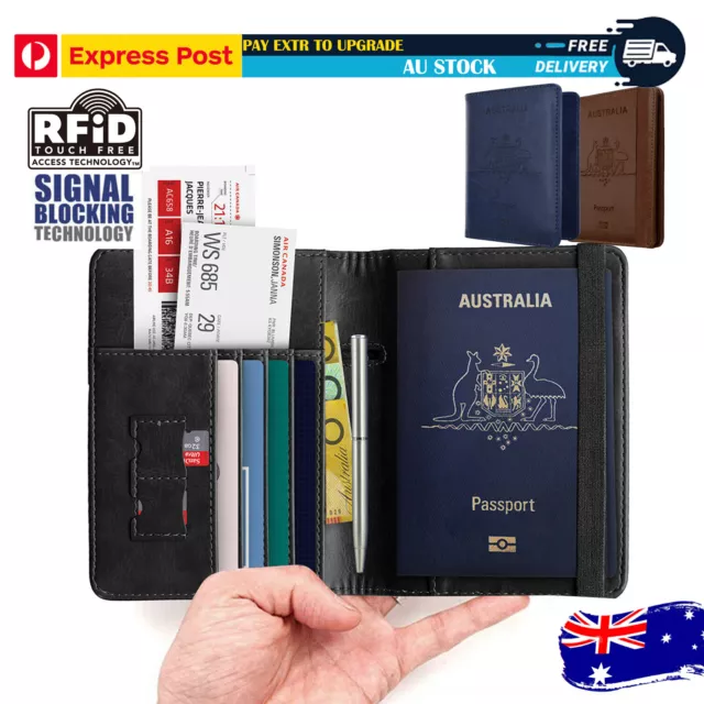 Slim Leather Travel Passport Pen Wallet Holder RFID Blocking ID Card Case Cover