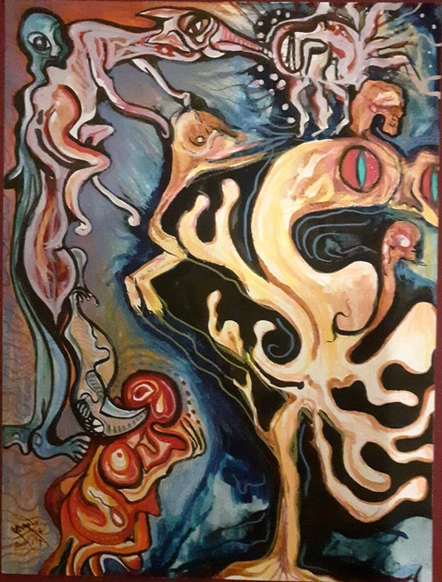 Peinture Sur Toile Art Brut / Outsider Art - Signée John Siune, 2009 - Œuvre Unique