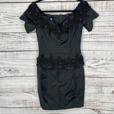 VINTAGE 80's SCOTT McCLINTOCK Off Shoulder Little Black Mini Formal Party Dress