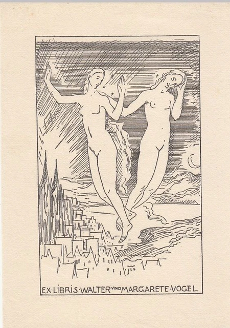 Exlibris Bookplate Klischee Hans Wildermann 1884-1954 Frauenakte Stadt Akt