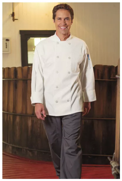 White Chef Coat, 10-Button, 100% Polyester, Long Sleeve, Size: XL - 402P