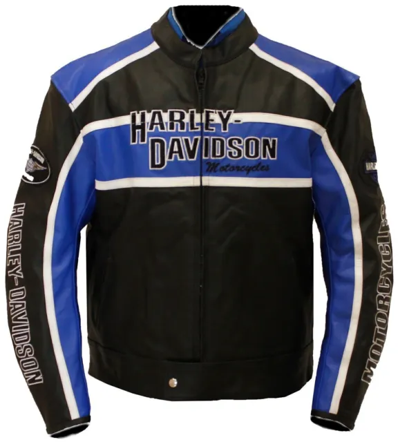 HARLEY DAVIDSON MEN’S CLASSIC BLUE CRUISER Jacket Motorcycle Real ...
