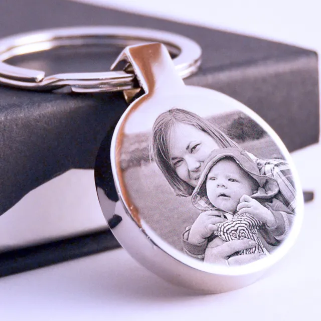 Metal round Keyring your Photo text engraved Personalised Father's day Gift