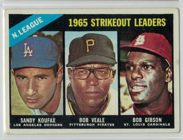 1966 Topps SANDY KOUFAX/ VEALE/BOB GIBSON 1965 NL Strikeout Leaders #225 VG 1966 Topps SANDY KOUFAX/ VEALE/BOB GIBSON 1965 NL Strikeout Leaders #225 VG