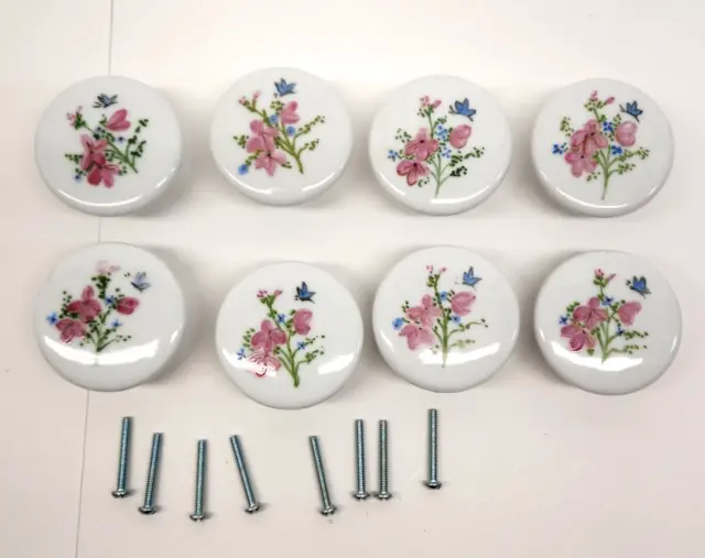Vintage Cabinet Knob Cottagecore Florals Drawer Pulls Handles 2" Lot of 8 *READ*