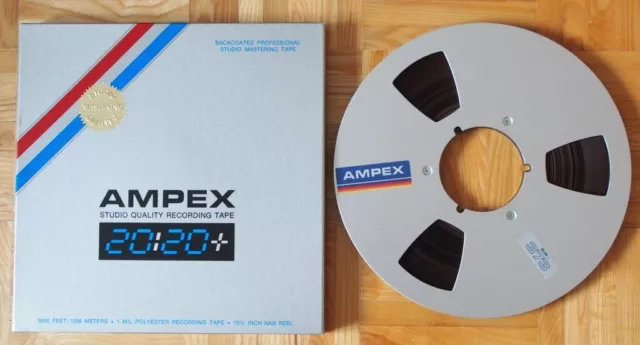 1 x AMPEX 373 20:20+ 26,5 cm 1/4 Inch Reel to Reel with Tape + Box Silver ! TOP