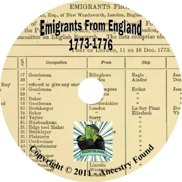 6000 names Immigrants ENGLAND history & genealogy on CD