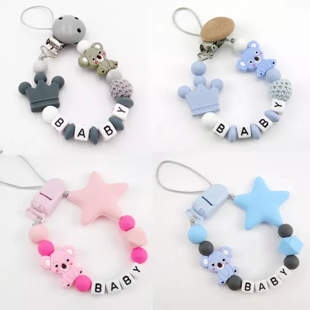 Personalised Dummy Clips Silicone Pacifier Holder Soother Chain Baby Shower Gift