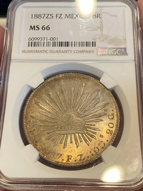 1887 Zs-FZ 8 Reales MS66 NGC Zacatecas Mexico Top Pop