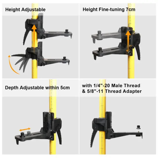12 Ft/3.7m Adjustable Telescoping Pole for Rotary and Line Lasers level Huepar 3