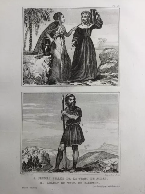 Tribu de Judas Israël en 1859 Soldat Juif Terre Sainte Salomon Rare Gravure